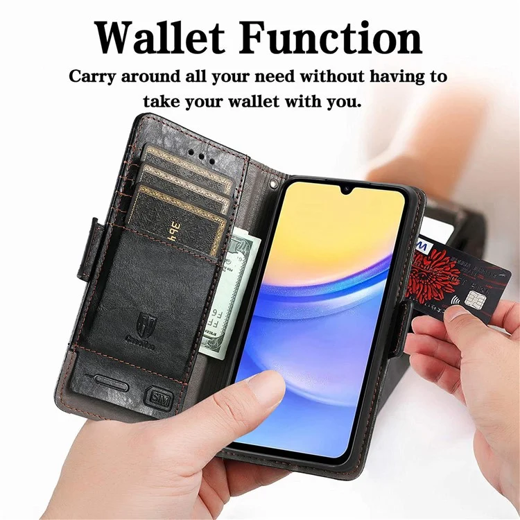 CASENEO 002 Series per Samsung Galaxy A15 4G / A15 5G Custodia per cellulare RFID Blocking Stand Cover - Nero