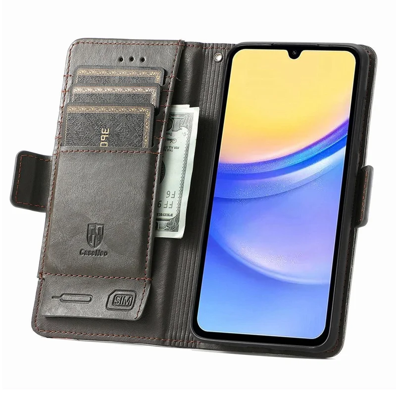 For Samsung Galaxy A15 4G / A15 5G Phone Cases CASENEO PU Leather Cover Stand with RFID Blocking Wallet - Grey
