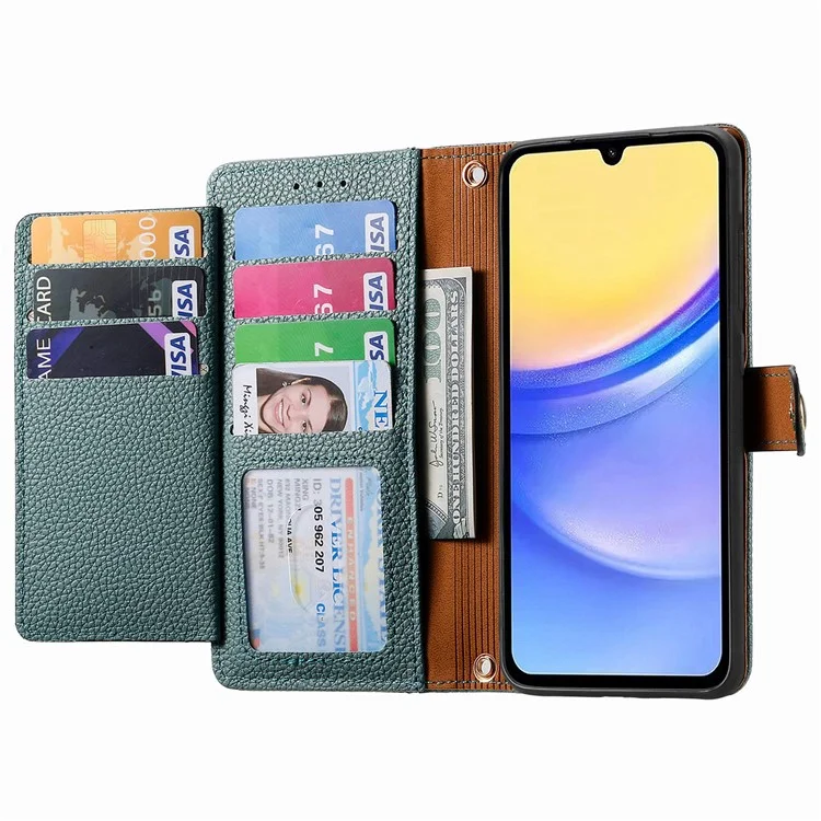 For Samsung Galaxy A15 4G / 5G Phone Case Heart Pattern Leather RFID Blocking Cover - Green