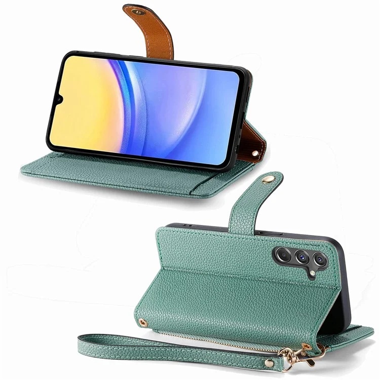 For Samsung Galaxy A15 4G / 5G Phone Case Heart Pattern Leather RFID Blocking Cover - Green
