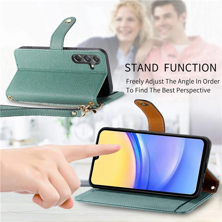 For Samsung Galaxy A15 4G / 5G Phone Case Heart Pattern Leather RFID Blocking Cover - Green