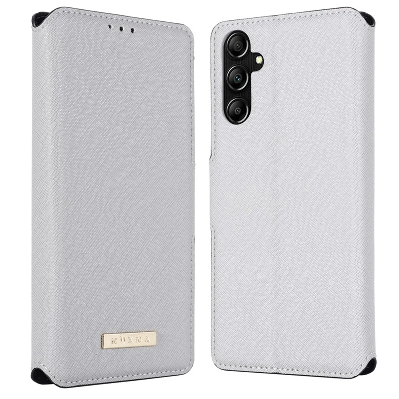 MUXMA MX115 for Samsung Galaxy A35 5G Cross Texture Case Phone Stand Wallet PU Leather Cover - White