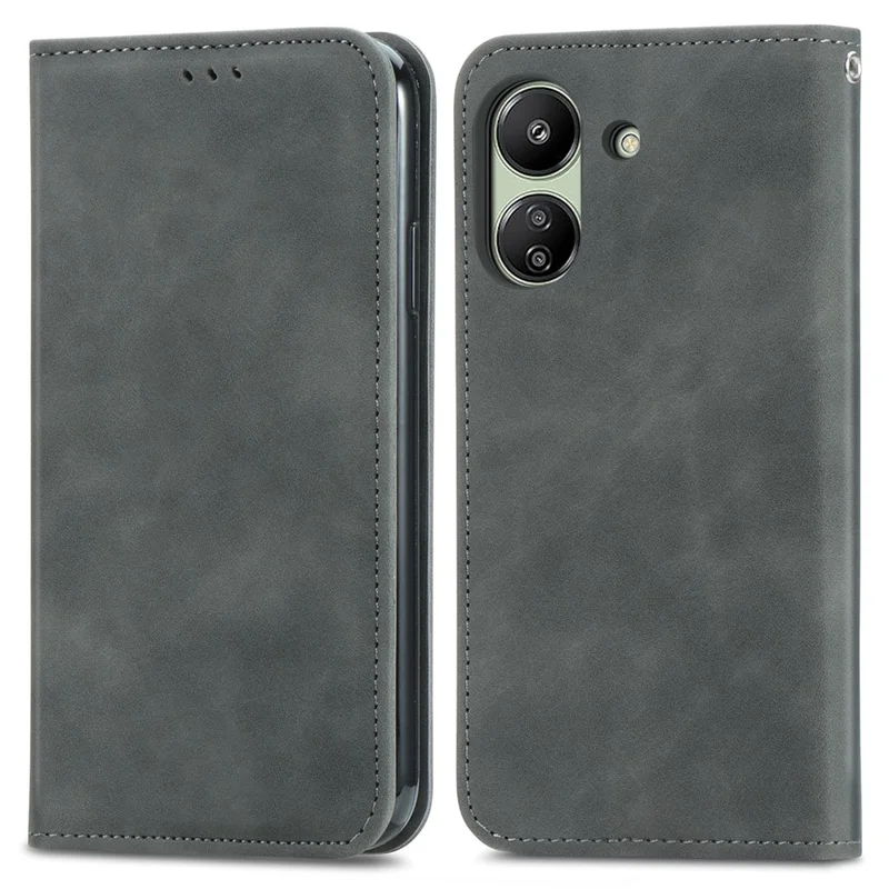 For Xiaomi Redmi 13C 4G / 13C 5G / 13R 5G / Poco M6 5G / Poco C65 4G Leather Case Magnetic Absorption Phone Stand Cover - Grey