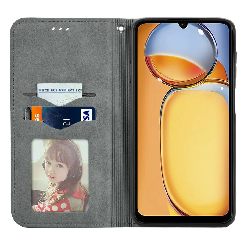 For Xiaomi Redmi 13C 4G / 13C 5G / 13R 5G / Poco M6 5G / Poco C65 4G Leather Case Magnetic Absorption Phone Stand Cover - Grey