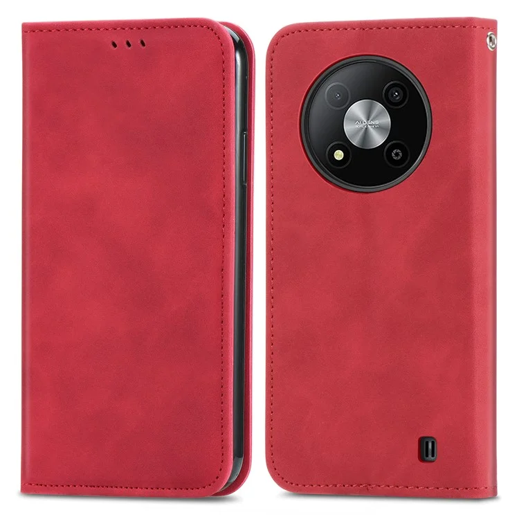 For ZTE Blade A73 5G Magnetic Case Card Slots PU Leather Anti-scratch Phone Cover - Red