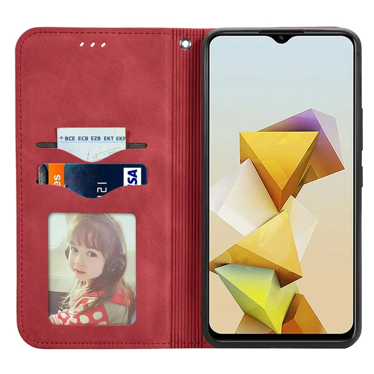 For ZTE Blade A73 5G Magnetic Case Card Slots PU Leather Anti-scratch Phone Cover - Red