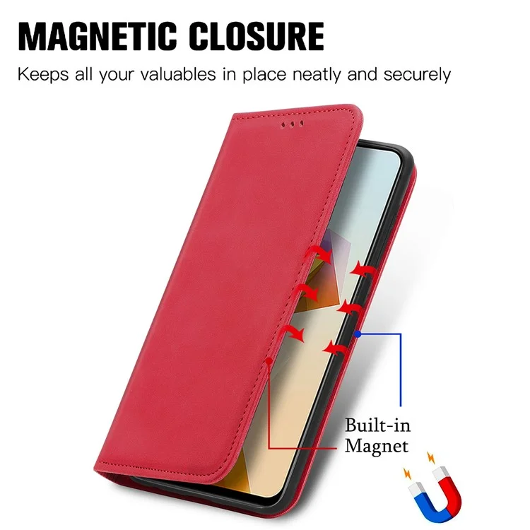 For ZTE Blade A73 5G Magnetic Case Card Slots PU Leather Anti-scratch Phone Cover - Red