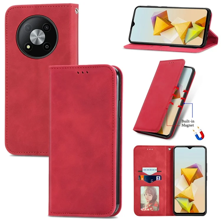 For ZTE Blade A73 5G Magnetic Case Card Slots PU Leather Anti-scratch Phone Cover - Red