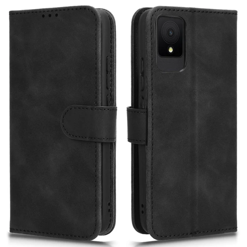 For TCL 502 Phone Case Magnetic Closure Folio PU Leather Cover - Black