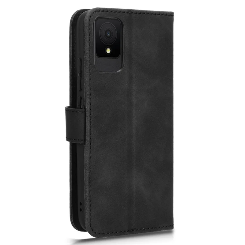 For TCL 502 Phone Case Magnetic Closure Folio PU Leather Cover - Black