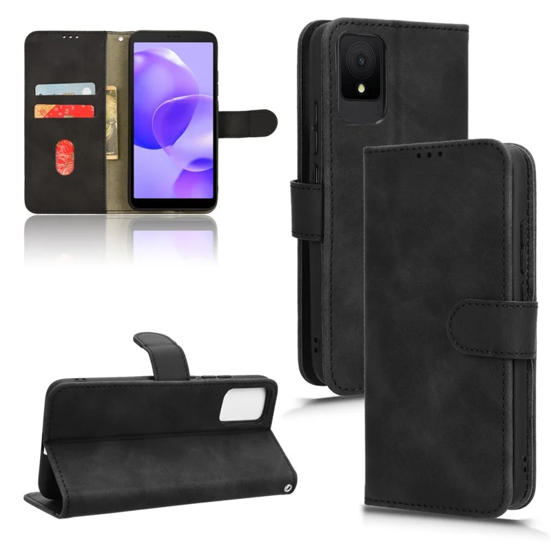 For TCL 502 Phone Case Magnetic Closure Folio PU Leather Cover - Black