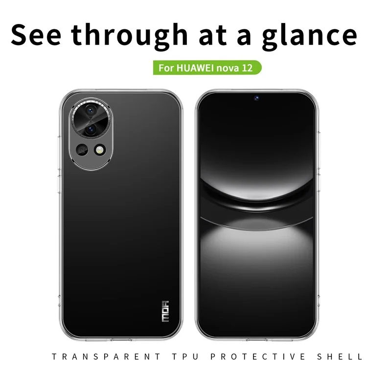 Étui pour téléphone MOFI pour Huawei nova 12 5G, étui de protection transparent en TPU souple