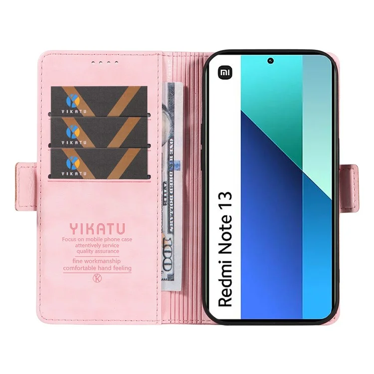 YIKATU YK-007 Für Xiaomi Redmi Note 13 4G Ledertasche Litchi-Textur Cover Phone Wallet - Pink