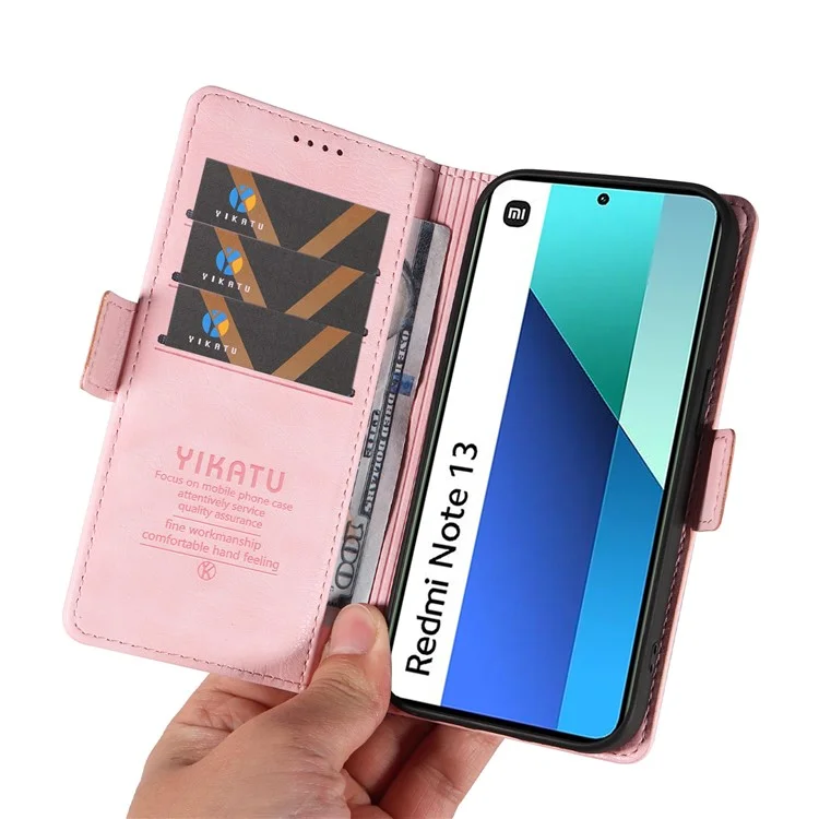YIKATU YK-007 Für Xiaomi Redmi Note 13 4G Ledertasche Litchi-Textur Cover Phone Wallet - Pink