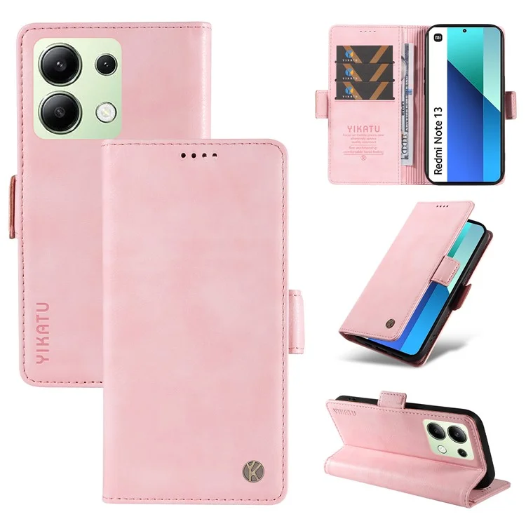 YIKATU YK-007 Für Xiaomi Redmi Note 13 4G Ledertasche Litchi-Textur Cover Phone Wallet - Pink