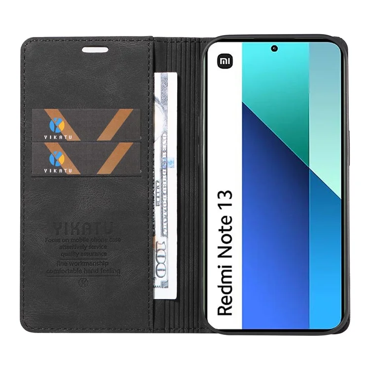 YIKATU YK-004 per Xiaomi Redmi Note 13 4G Custodia in pelle Wallet Chiusura magnetica - Nero
