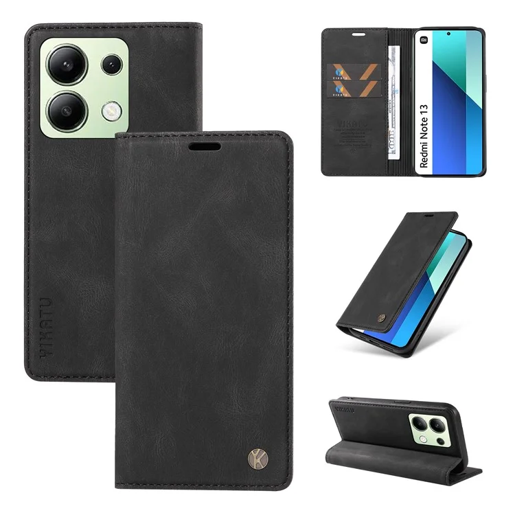 YIKATU YK-004 per Xiaomi Redmi Note 13 4G Custodia in pelle Wallet Chiusura magnetica - Nero