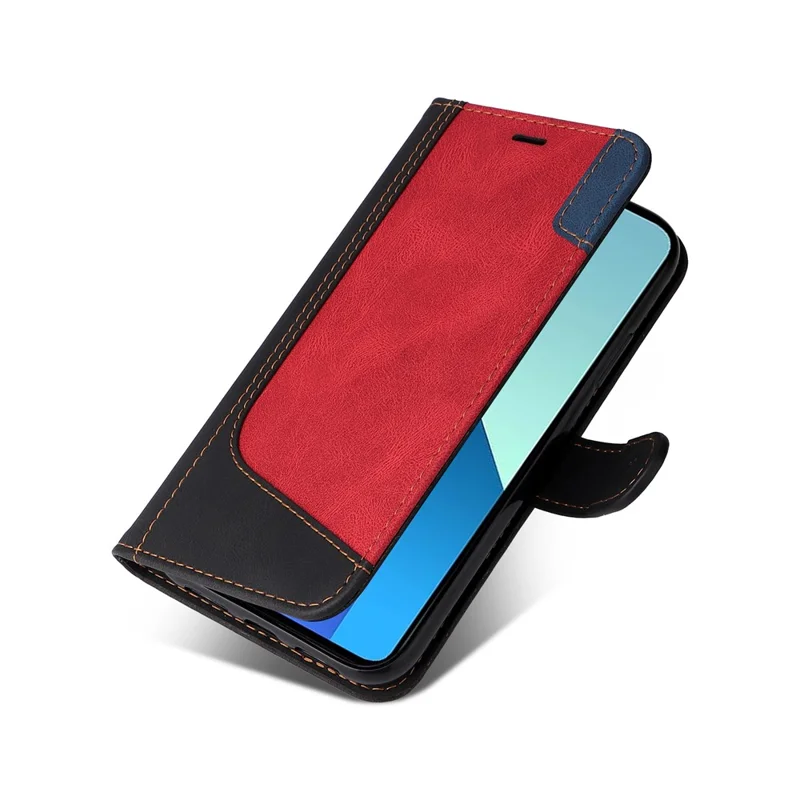 Pour Xiaomi Redmi Note 13 4G Étui en cuir Splicing Trois couleurs Housse de téléphone - Noir