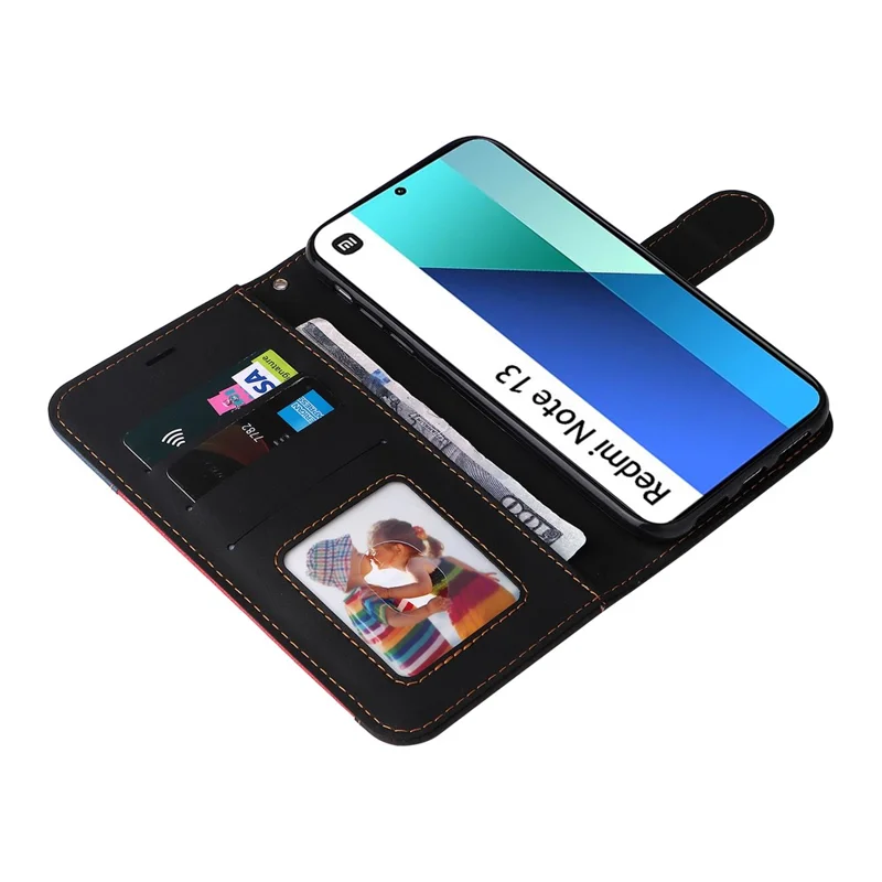 Pour Xiaomi Redmi Note 13 4G Étui en cuir Splicing Trois couleurs Housse de téléphone - Noir