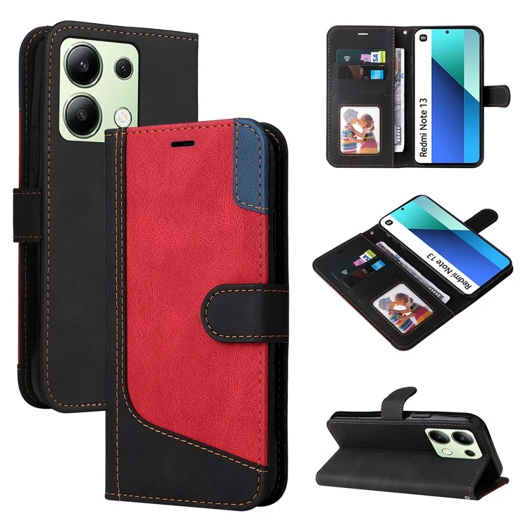 Pour Xiaomi Redmi Note 13 4G Étui en cuir Splicing Trois couleurs Housse de téléphone - Noir