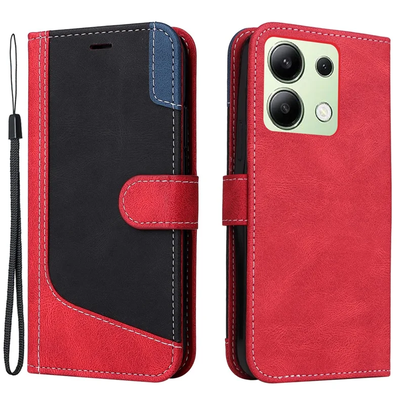 Etui skórzane do Xiaomi Redmi Note 13 4G, pokrowiec z trójkolorowym połączeniem - czerwony