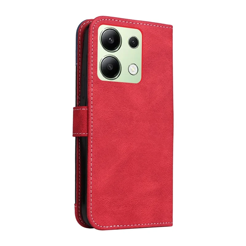 Etui skórzane do Xiaomi Redmi Note 13 4G, pokrowiec z trójkolorowym połączeniem - czerwony