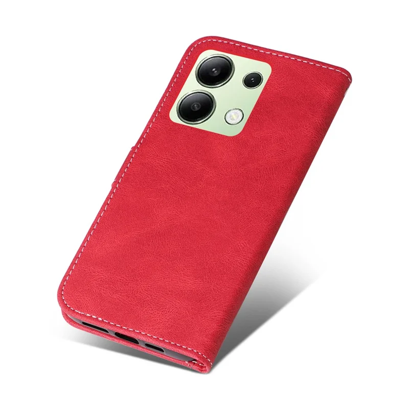 Etui skórzane do Xiaomi Redmi Note 13 4G, pokrowiec z trójkolorowym połączeniem - czerwony