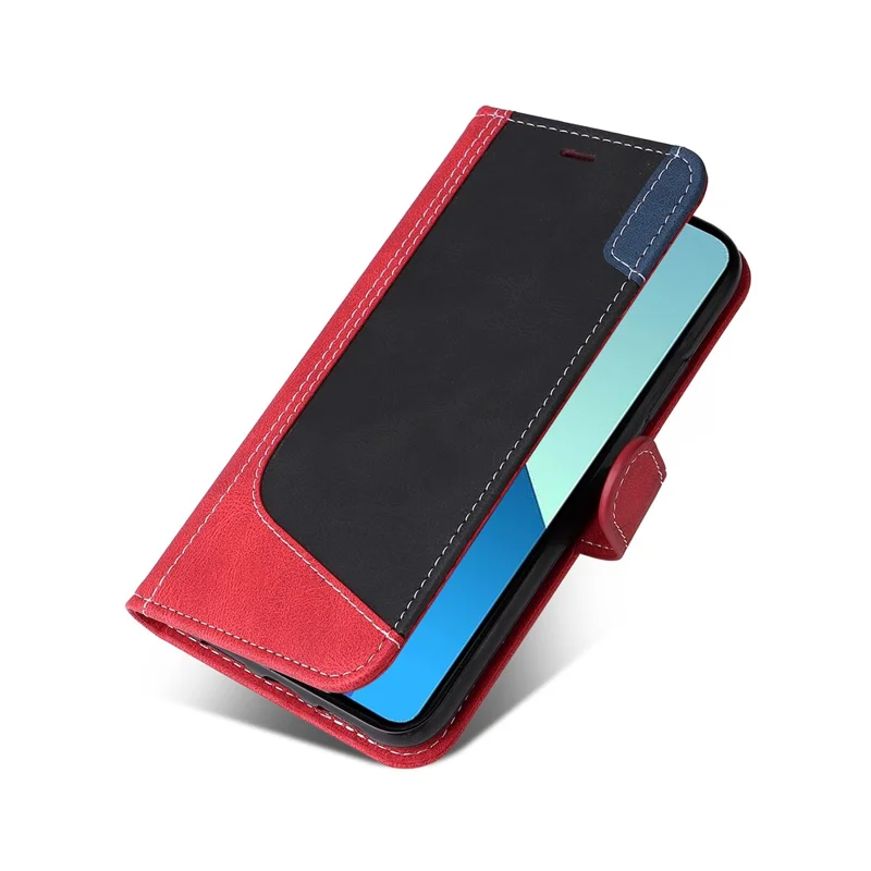 Etui skórzane do Xiaomi Redmi Note 13 4G, pokrowiec z trójkolorowym połączeniem - czerwony