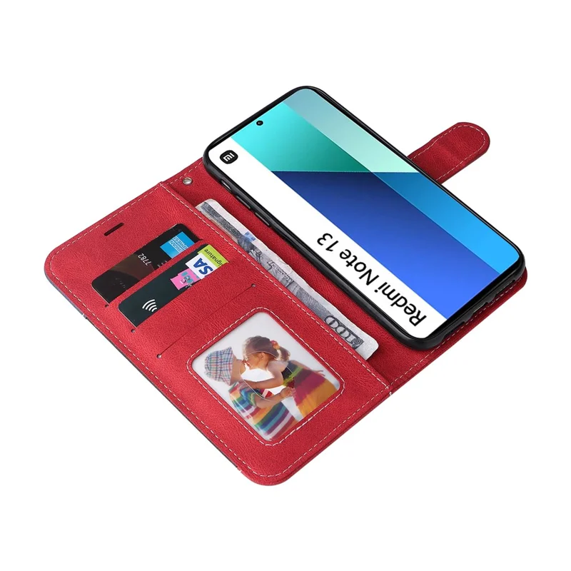Etui skórzane do Xiaomi Redmi Note 13 4G, pokrowiec z trójkolorowym połączeniem - czerwony
