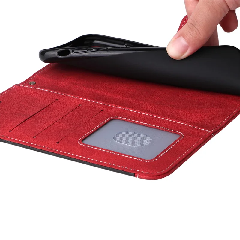 Etui skórzane do Xiaomi Redmi Note 13 4G, pokrowiec z trójkolorowym połączeniem - czerwony