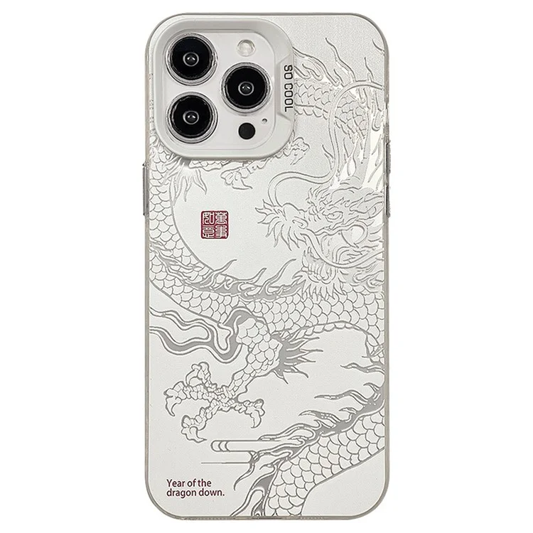 Für iPhone 12 Pro Max Case Chinese Dragon Laser Pattern Anti-scratch Rückenabdeckung - Silber / Weiß