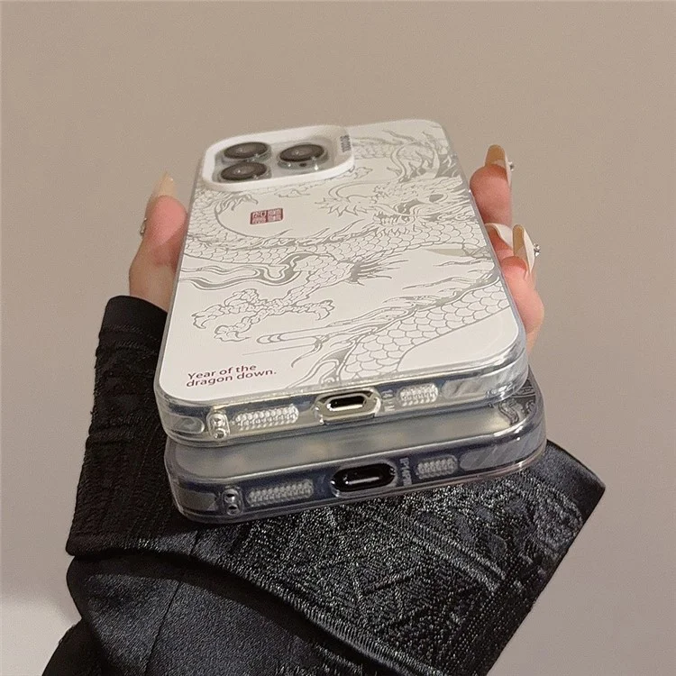 Für iPhone 12 Pro Max Case Chinese Dragon Laser Pattern Anti-scratch Rückenabdeckung - Silber / Weiß