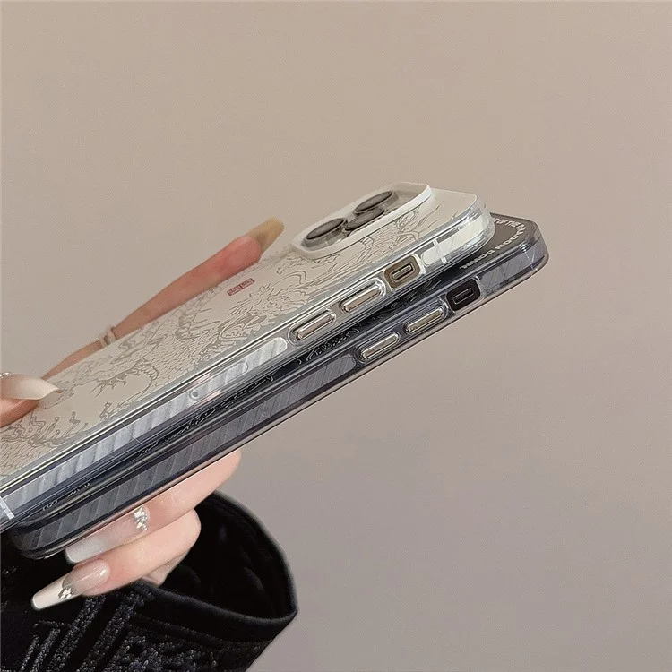Für iPhone 12 Pro Max Case Chinese Dragon Laser Pattern Anti-scratch Rückenabdeckung - Silber / Weiß