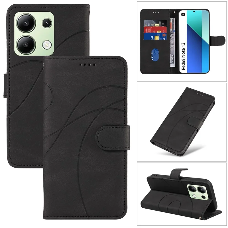 For Xiaomi Redmi Note 13 4G Case Leather Phone Cover with Wallet Card Slots - Black
