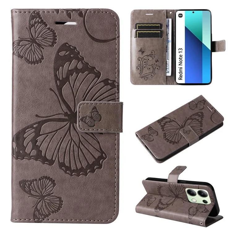 KT Imprinting Flower Series-2 Für Xiaomi Redmi Note 13 4G Hülle Leder Cover mit Geldbörse - Grau