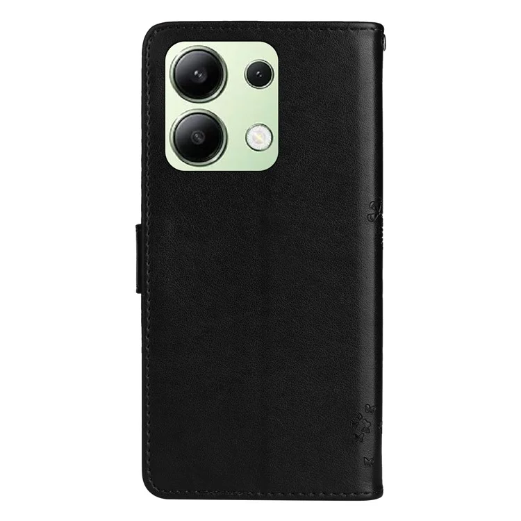 For Xiaomi Redmi Note 13 4G Phone Case with Stand Cat Tree Pattern Leather Wallet Mobile Cover - Black