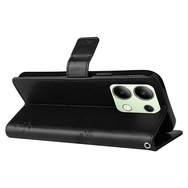 For Xiaomi Redmi Note 13 4G Phone Case with Stand Cat Tree Pattern Leather Wallet Mobile Cover - Black