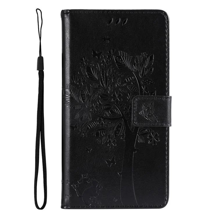 For Xiaomi Redmi Note 13 4G Phone Case with Stand Cat Tree Pattern Leather Wallet Mobile Cover - Black