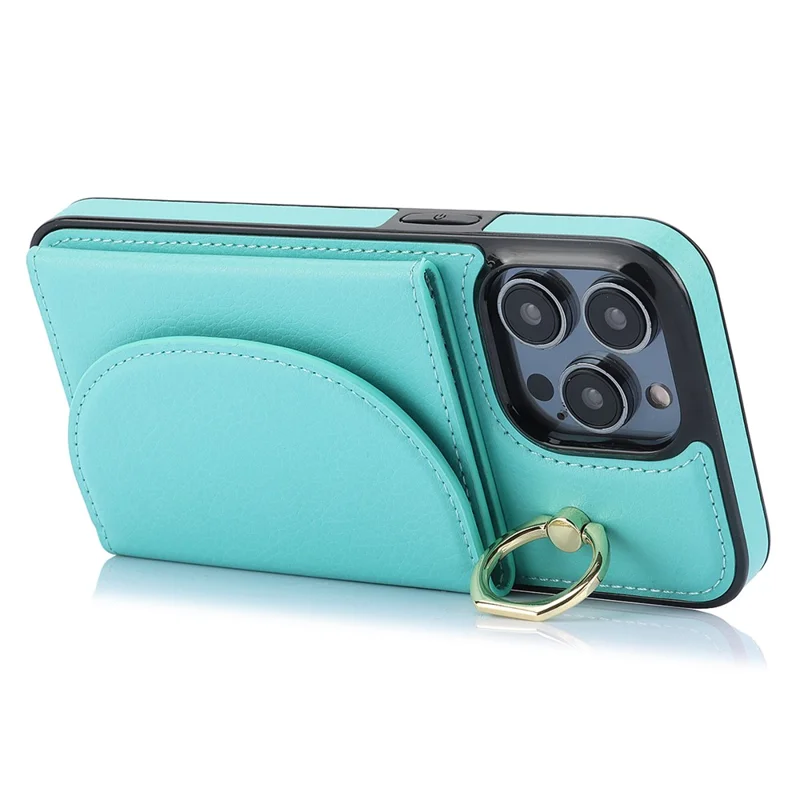 For iPhone 12 / 12 Pro Cell Phone Case Ring Kickstand Card Bag PU+TPU Cover - Green