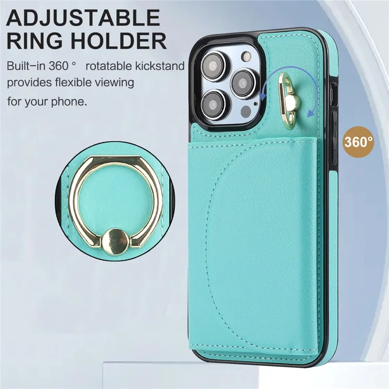 For iPhone 12 / 12 Pro Cell Phone Case Ring Kickstand Card Bag PU+TPU Cover - Green