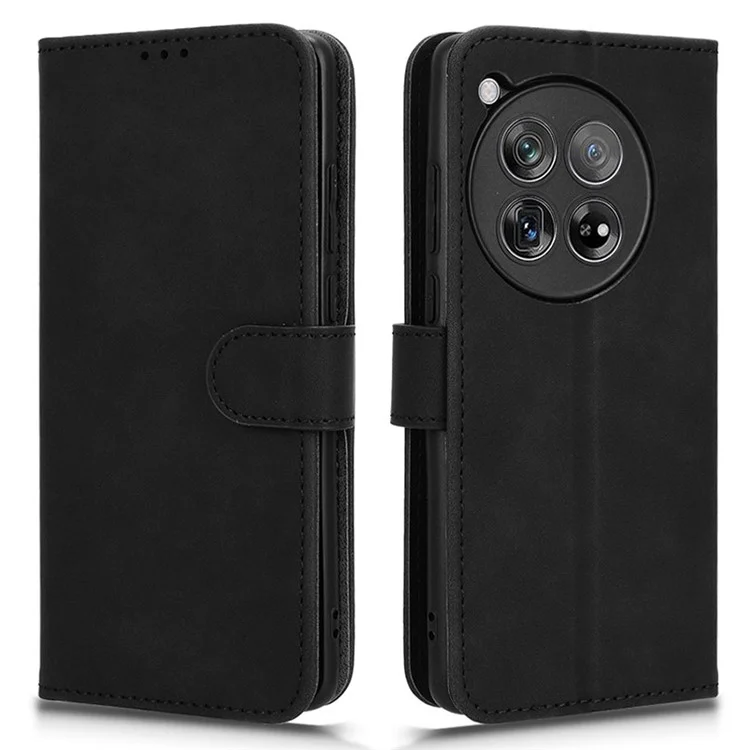 For OnePlus Ace 3 5G / 12R 5G Leather Case Skin-Feel Phone Cover with Wallet - Black