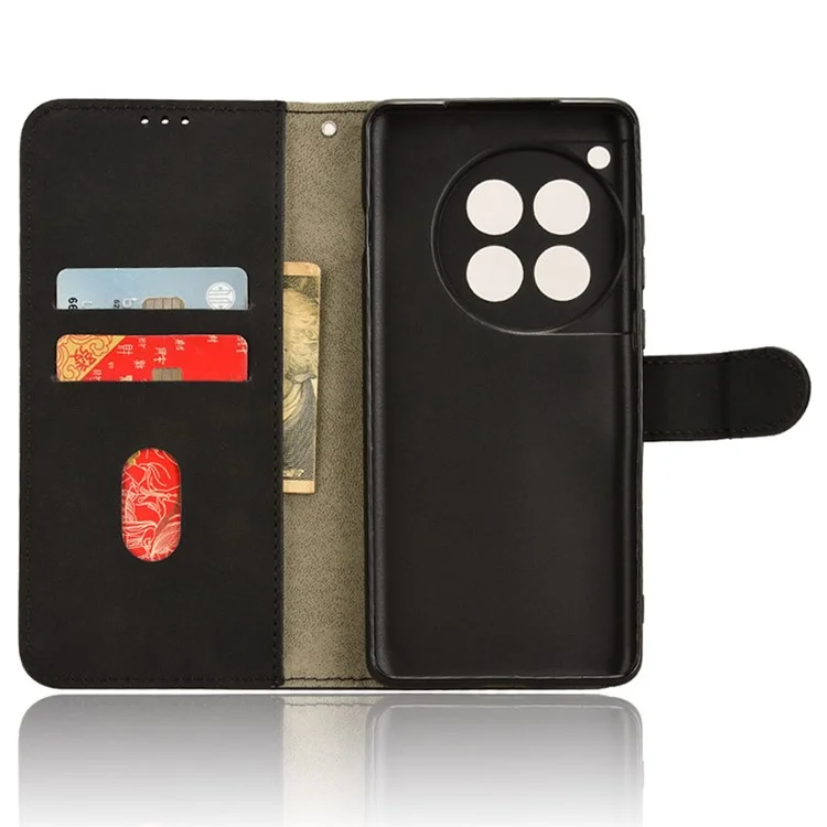 For OnePlus Ace 3 5G / 12R 5G Leather Case Skin-Feel Phone Cover with Wallet - Black