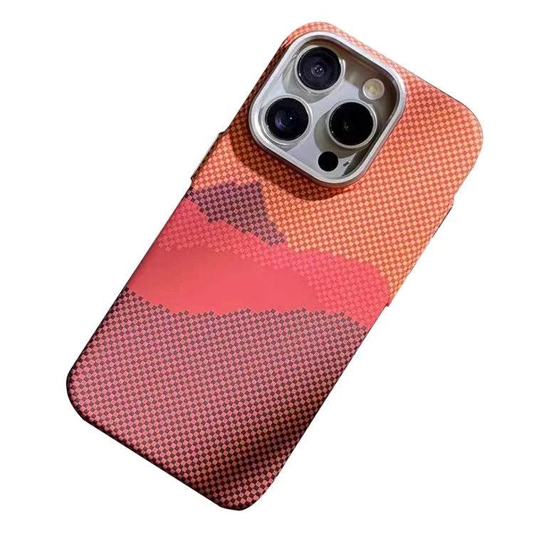 For iPhone 15 Pro Max PC Case Carbon Fiber Texture Phone Case Compatible with MagSafe - Orange