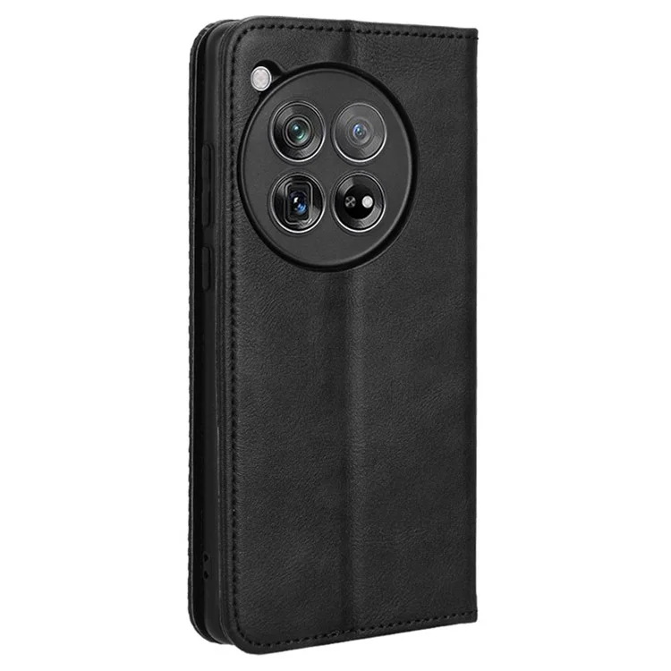 Pour OnePlus Ace 3 5G / 12r 5G Retro Cuir Case Magnetic Closing Phone Portefeuille Couvercle de Portefeuille - Noir