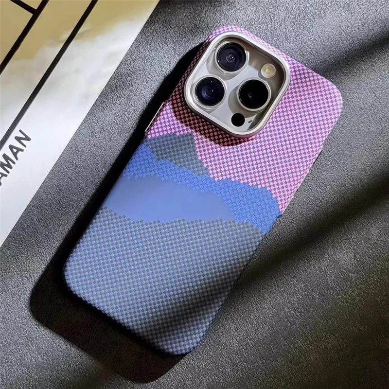 Hard PC Case for iPhone 12 6.1 inch / 12 Pro 6.1 inch Shell Carbon Fiber Texture Cover Compatible with MagSafe - Pink