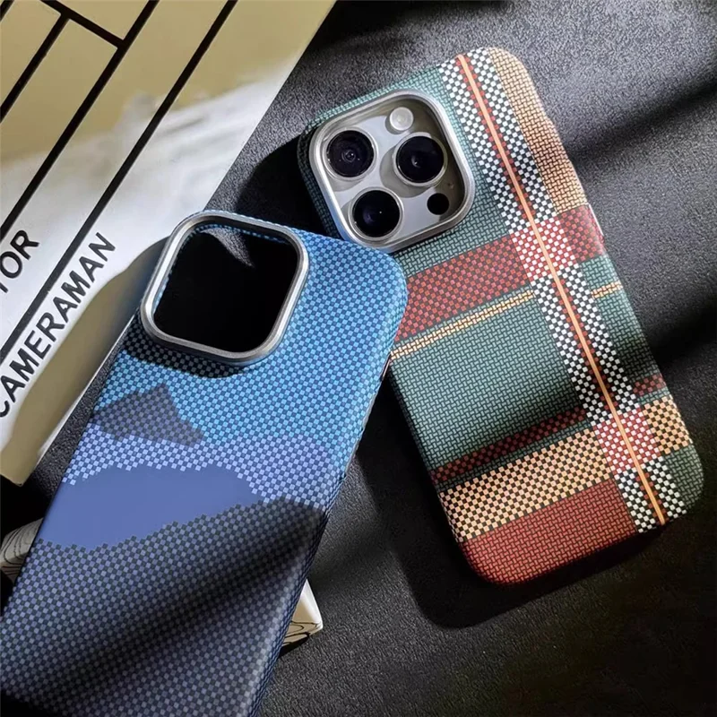 Hard PC Case for iPhone 12 6.1 inch / 12 Pro 6.1 inch Shell Carbon Fiber Texture Cover Compatible with MagSafe - Pink