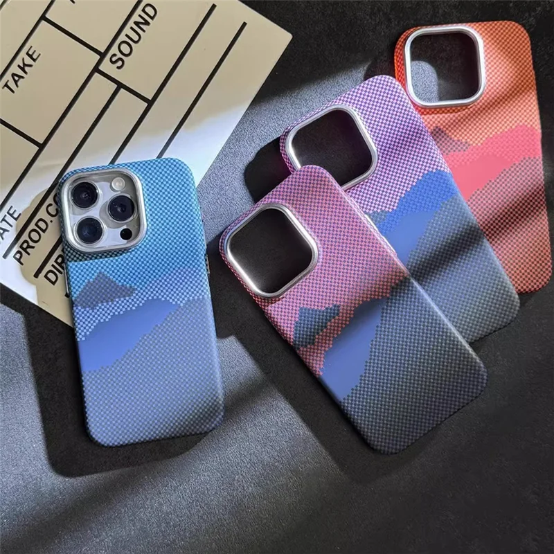 Hard PC Case for iPhone 12 6.1 inch / 12 Pro 6.1 inch Shell Carbon Fiber Texture Cover Compatible with MagSafe - Pink