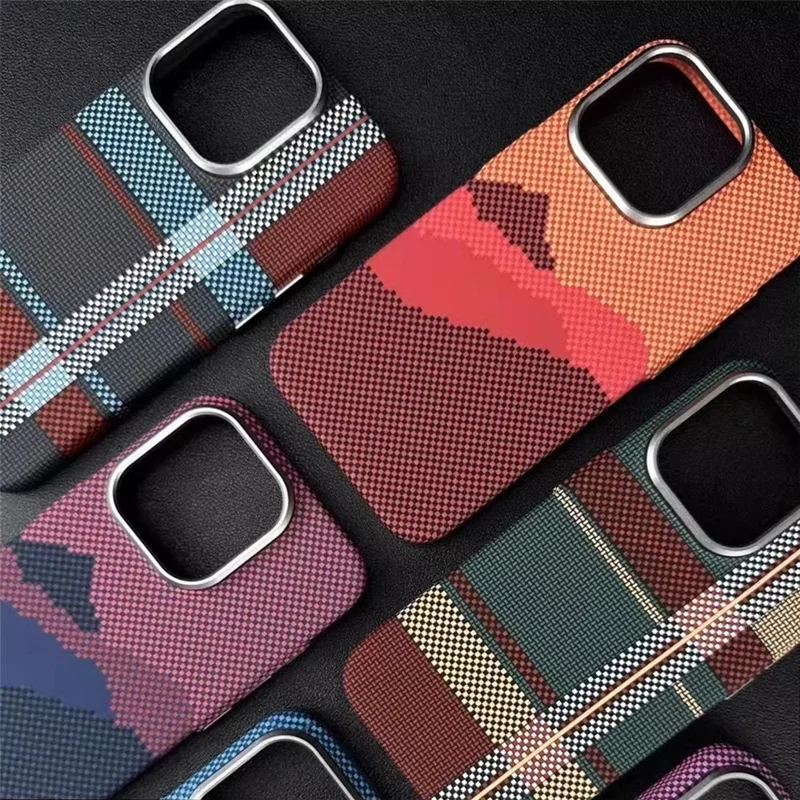Hard PC Case for iPhone 12 6.1 inch / 12 Pro 6.1 inch Shell Carbon Fiber Texture Cover Compatible with MagSafe - Pink