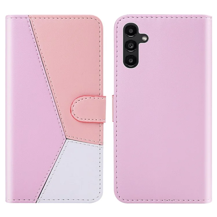 Für Samsung Galaxy A55 5G Cover Three-color Splicing Ledertasche - Lila+Rosa+Weiß