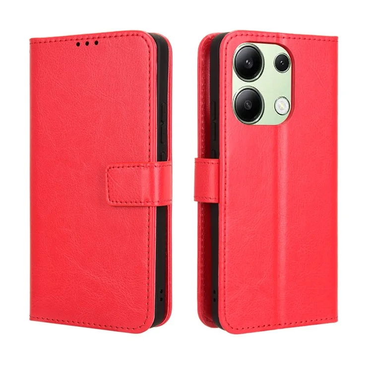 Para Xiaomi Redmi Note 13 4G Carteira de Couro Capa de Telefone - Textura de Cavalo Louco - Vermelho